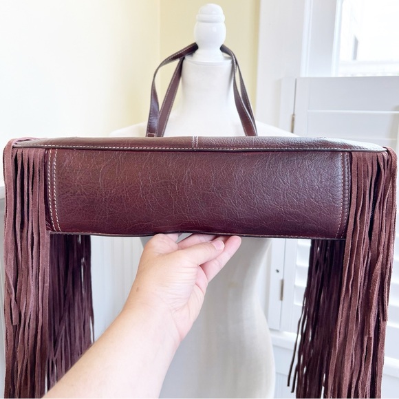 Ariat Brown Tooled Leather Fringe Trim Victoria Concealed Carry Satchel NEW - Picture 4 of 8